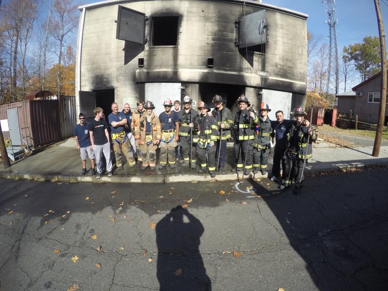 Dept. 16 and 21 members taking a group shot after 3 training evolutions, 10/31/2015